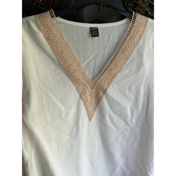 Shein Cream/Ivory Womens XL Blouse with Embroidered Neckline - Picture 4 of 16